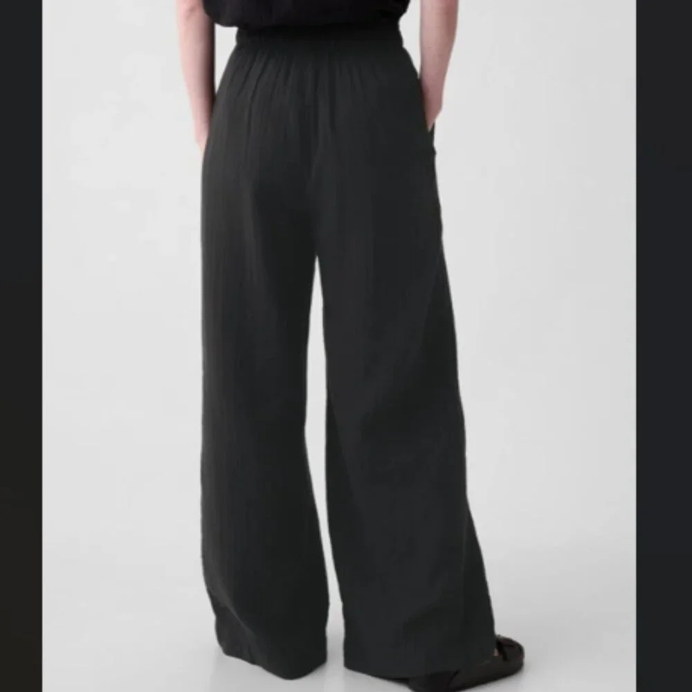 NEW GAP Factory L Black Crinkle Wide-Leg Pull On Pants Lightweight - Picture 2 of 5